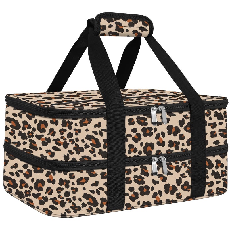 esouler Double Insulated Casserole Carrier Bag Hot Cold Food Carrier Bag Lasagna Holder Lunch Bag for Picnics Parties Travel Fits 9 x 13 Inches Casserole DishLeopard - Image 2