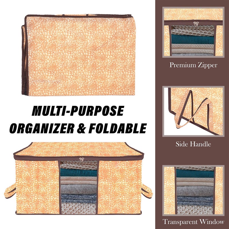 Kuber Industries Underbed Storage Bag Clothes Storage Bag Blanket Cover with Clear Window Zipper Closure Handle Cloth Organizer FlowerDesign Large Pack of 2 Brown - Image 4