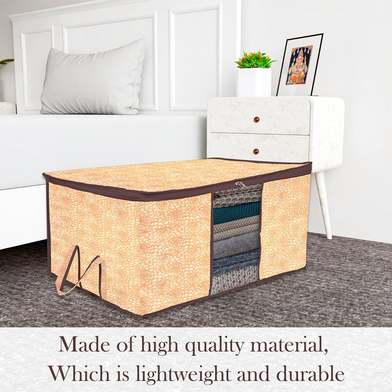 Kuber Industries Underbed Storage Bag Clothes Storage Bag Blanket Cover with Clear Window Zipper Closure Handle Cloth Organizer FlowerDesign Large Pack of 2 Brown - Image 2