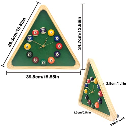 Yuanhe Billiards Pool Ball Clock - 14Inch Triangle Pool Table Cool Wall Clock with Solid Wood Frame,Great for Billiards Room,Pool Room,Game Room,Bar - Image 5