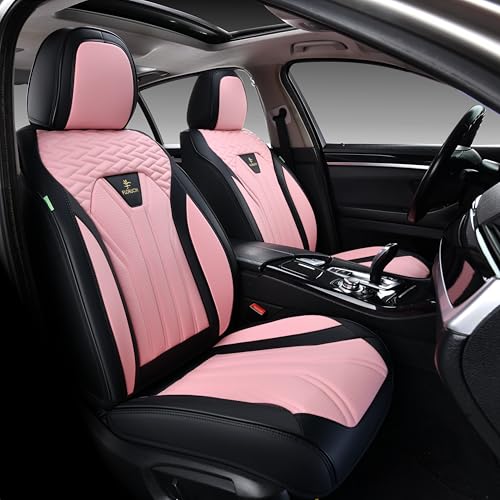 FLORICH Automotive Seat Covers for Cars Front Seats, Leather Car Seat Covers Waterproof Pink & Black Seat Covers 2 Pack, Universal Seat Protector for Most Cars Trucks SUV - Image 1