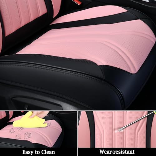 FLORICH Automotive Seat Covers for Cars Front Seats, Leather Car Seat Covers Waterproof Pink & Black Seat Covers 2 Pack, Universal Seat Protector for Most Cars Trucks SUV - Image 4