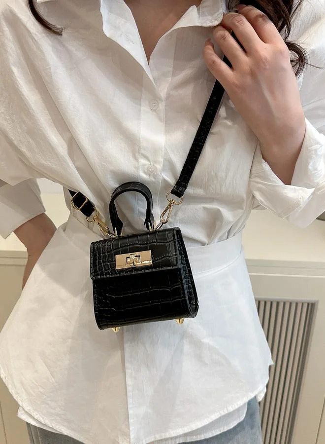 Take Two Black Croc-Effect Mini Crossbody Bag