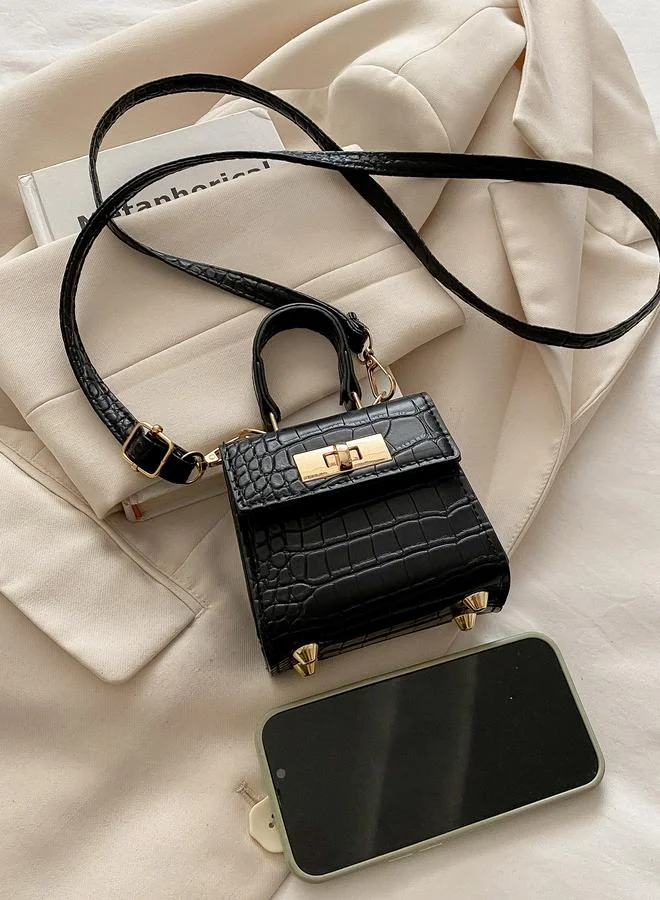 Take Two Black Croc-Effect Mini Crossbody Bag