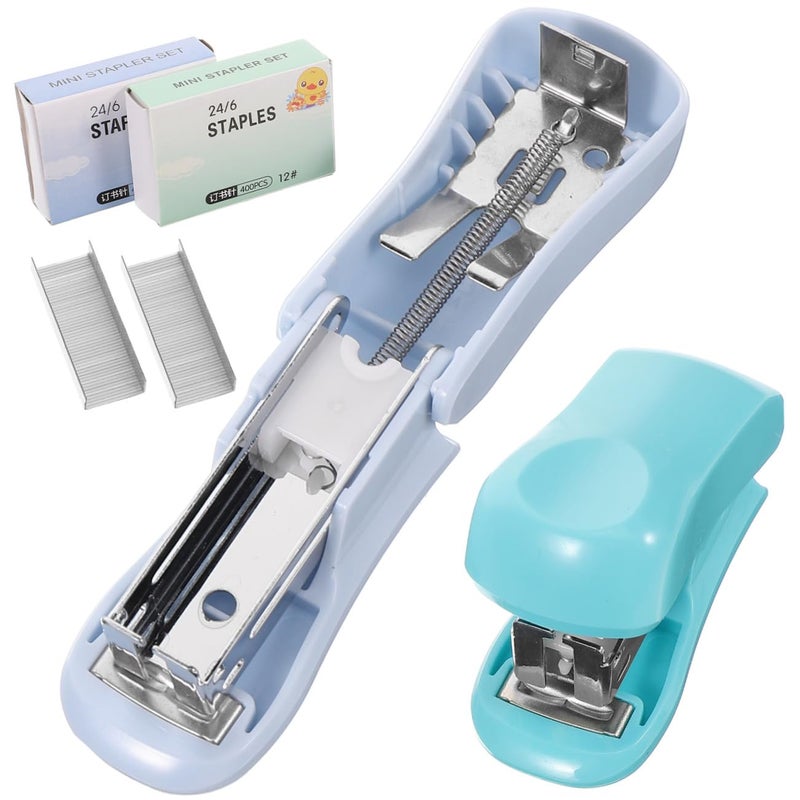 Pastel Blue and Green Mini Stapler 2 Pack Heavy Duty Portable for School Office Home - Image 2