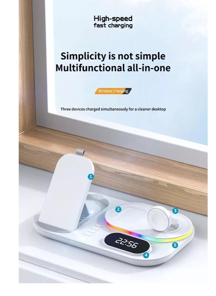 4 in Alarm Clock Wireless Charger for Airpods Pro I watch Rgb Led