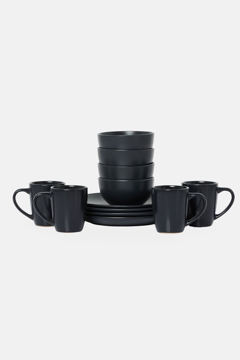 Gibson Home 12 Pieces Stoneware Dinnerware Set, Black - Image 3