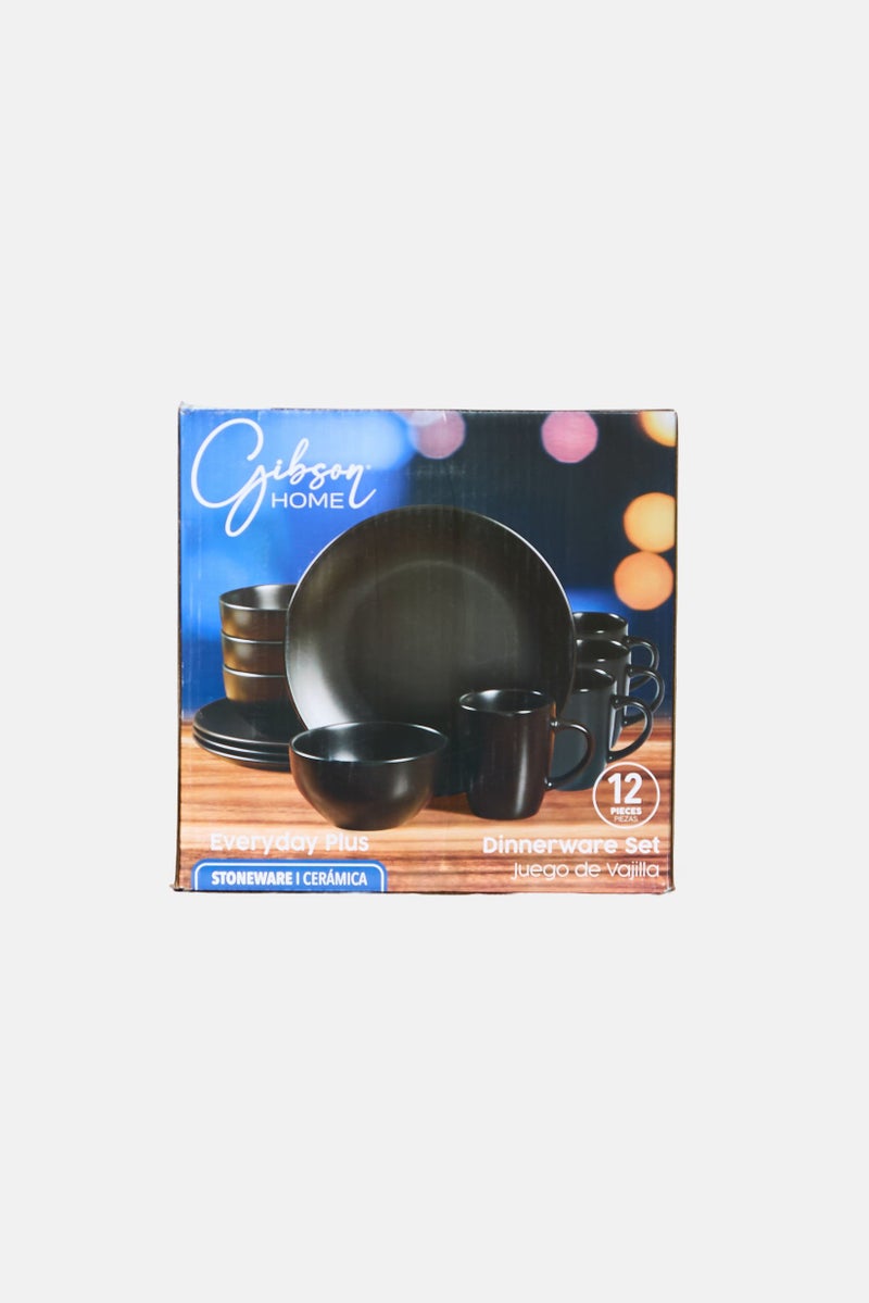 Gibson Home 12 Pieces Stoneware Dinnerware Set, Black - Image 1