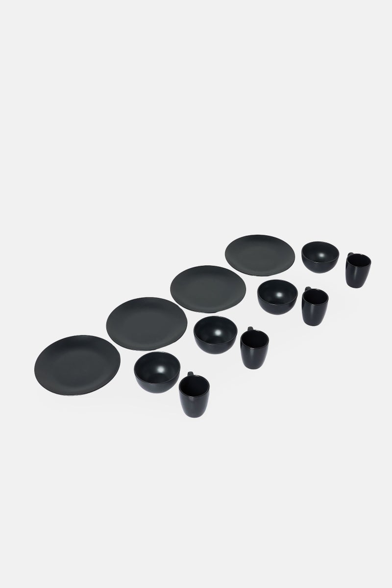 Gibson Home 12 Pieces Stoneware Dinnerware Set, Black - Image 4