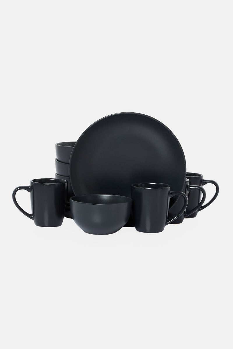 Gibson Home 12 Pieces Stoneware Dinnerware Set, Black - Image 2
