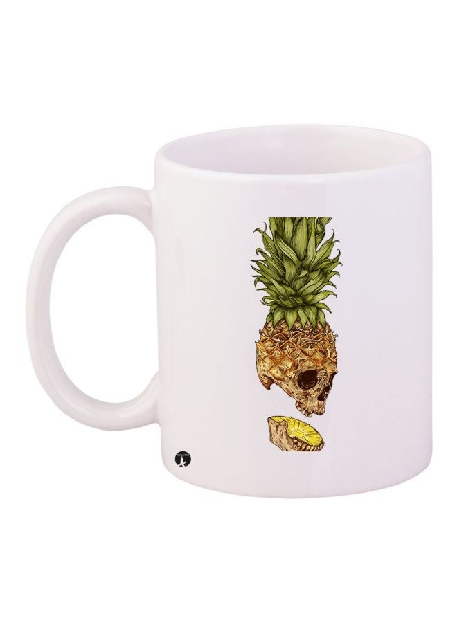 RYN Pineapple Printed Coffee Mug White/Brown/Green 11ounce