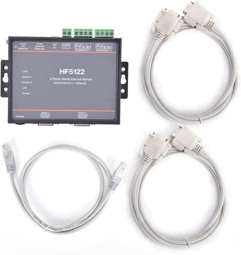 HF - 5122 Dual Serial Port to Ethernet Server, RS232 RS485 RS422 Serial Server, 5-36VDC Power Supply with 2 RJ45 Ports, High - Speed Data Transmission up to 230400 BPS for Indust - Image 1