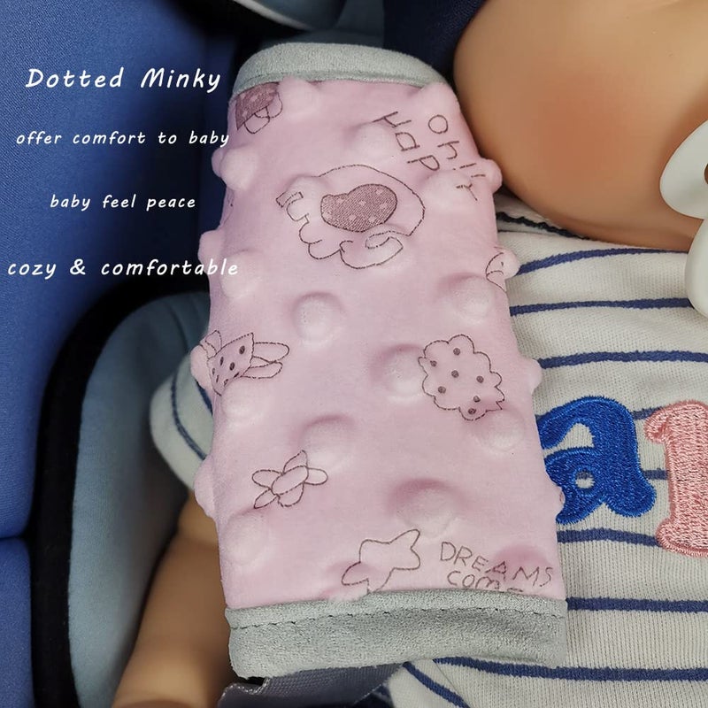 DODO NICI car seat Strap Cover for Baby, seat Belt Cover Cushion, Belt Pads fit Baby Carrier/Pushchair/Stroller, Cozy Peace Dotted Minky, Pink - Image 3