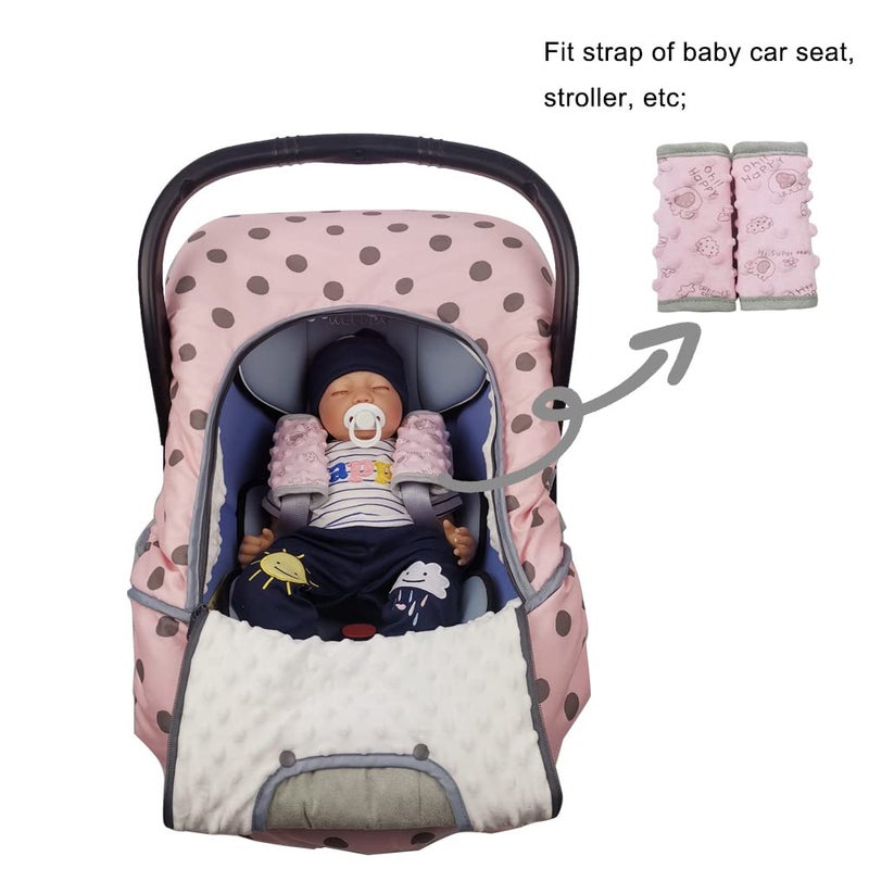 DODO NICI car seat Strap Cover for Baby, seat Belt Cover Cushion, Belt Pads fit Baby Carrier/Pushchair/Stroller, Cozy Peace Dotted Minky, Pink - Image 2