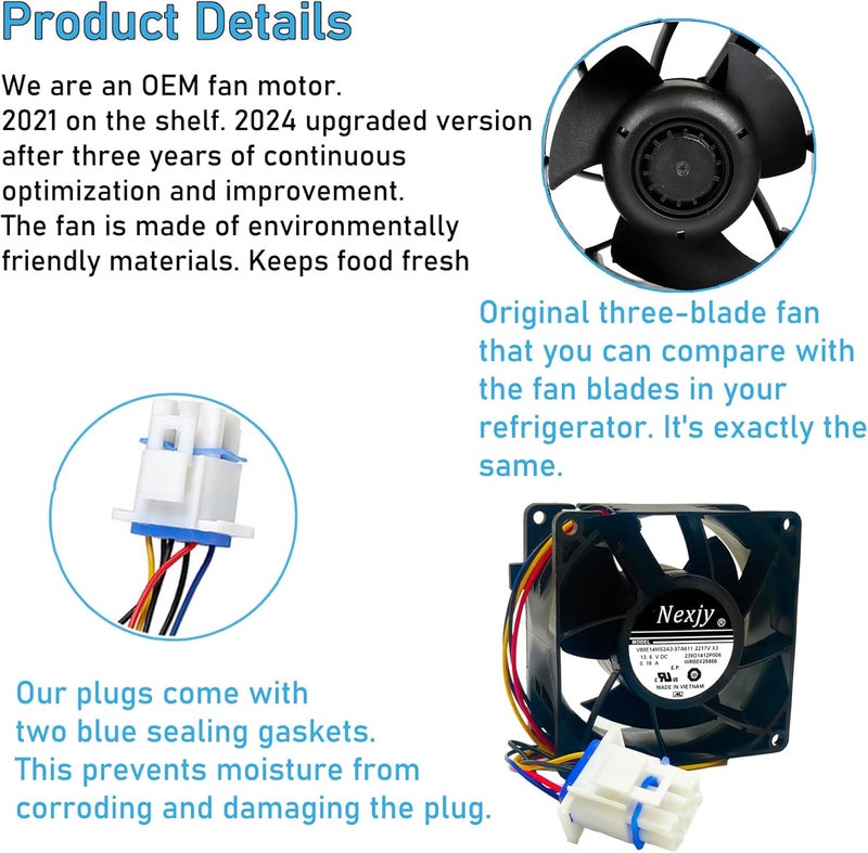 Nexjy 2025 Upgraded OEM WR60X26866 Refrigerator Evaporator Fan Motor, Compatible with GE Refrigrator, Replace V80E14MS2A3-57A611 WR60X10341, WR60X26030, WR60X10356, WR60X10357, Ap6278228-10 Years Warranty - Image 3