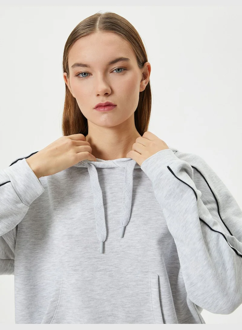 كوتون Sport Hoodie Kangaroo Pocket Striped Detail Long Sleeve