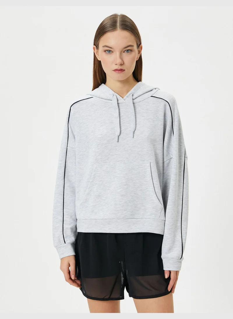 كوتون Sport Hoodie Kangaroo Pocket Striped Detail Long Sleeve