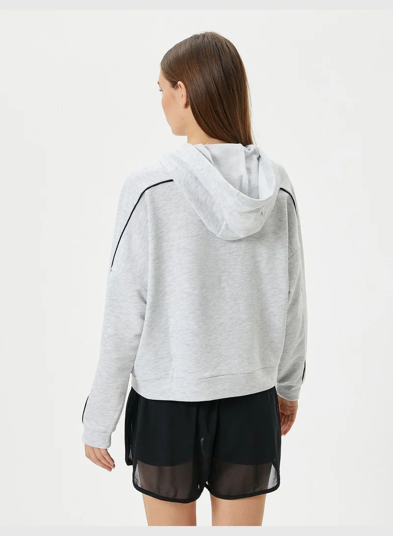 كوتون Sport Hoodie Kangaroo Pocket Striped Detail Long Sleeve