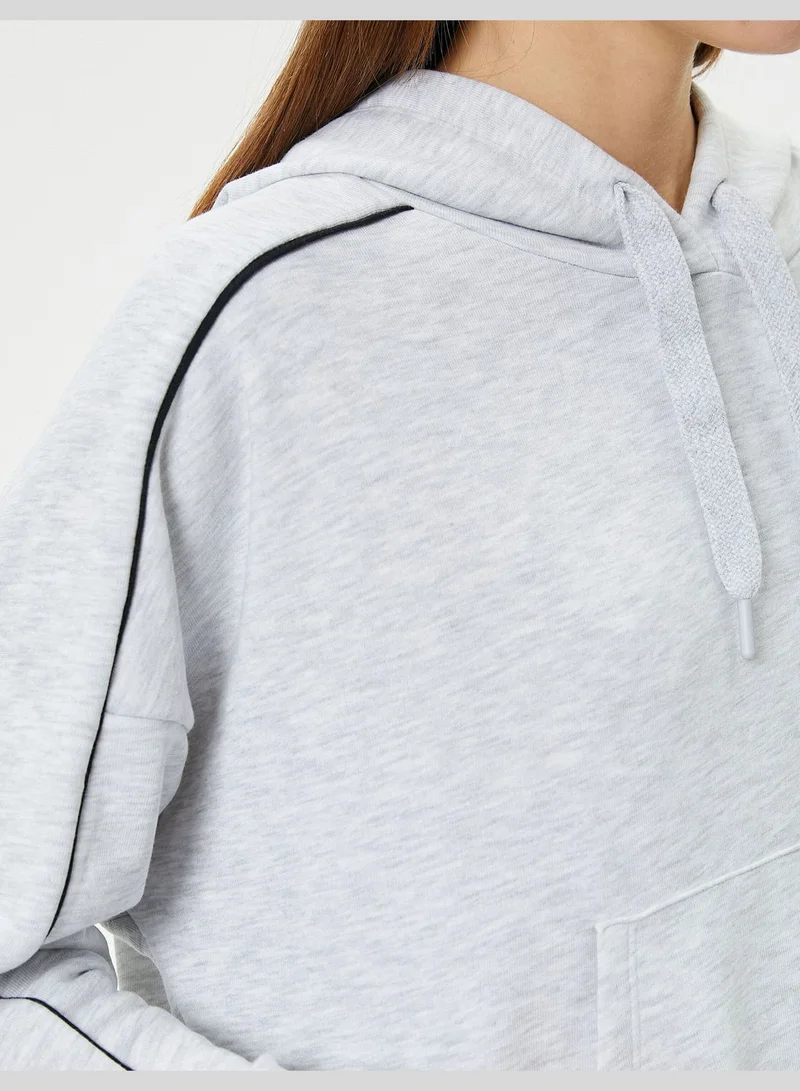 كوتون Sport Hoodie Kangaroo Pocket Striped Detail Long Sleeve