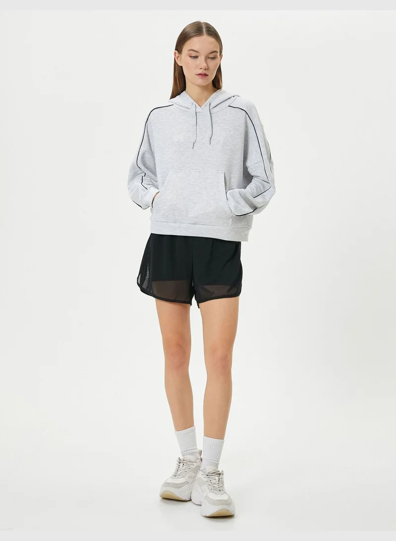 كوتون Sport Hoodie Kangaroo Pocket Striped Detail Long Sleeve