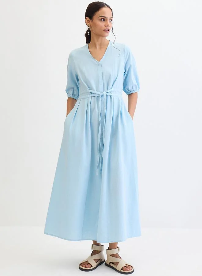 Sky Blue Cotton Linen Maxi Dress