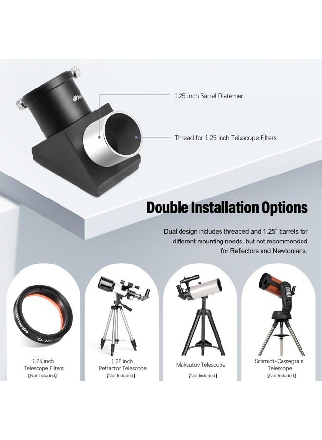 Astromania 1.25" 90-Degree Diagonal Mirror - More Comfortable Viewing Orientation as You Observe from Above, Filter Thread for Any 1.25" Filter and Accepts Standard 1.25" eyepieces - Image 5