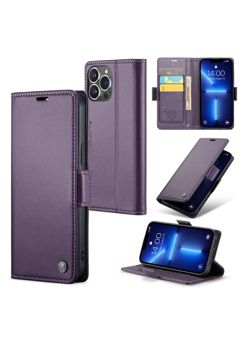 كيس مي جراب موبايل من الجلد الصناعي الفاخر مقاوم ضد البصمات  023 وحامل للكروت و البطاقات متوافق مع ايفون 13 برو ماكس (أرجواني) - Image 1