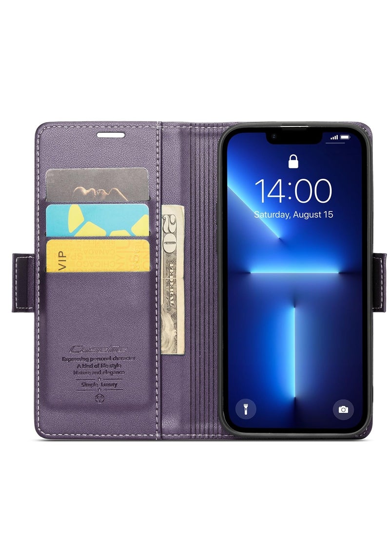 كيس مي جراب موبايل من الجلد الصناعي الفاخر مقاوم ضد البصمات  023 وحامل للكروت و البطاقات متوافق مع ايفون 13 برو ماكس (أرجواني) - Image 4