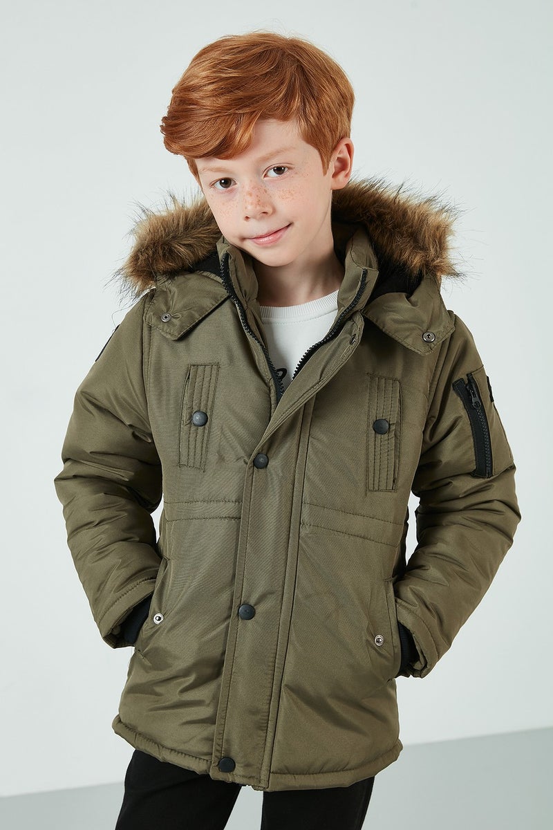 Lela Collar Faux Fur Plush Lined Hooded Slim Cut Coat Boy's COAT 6031050  - Image 2