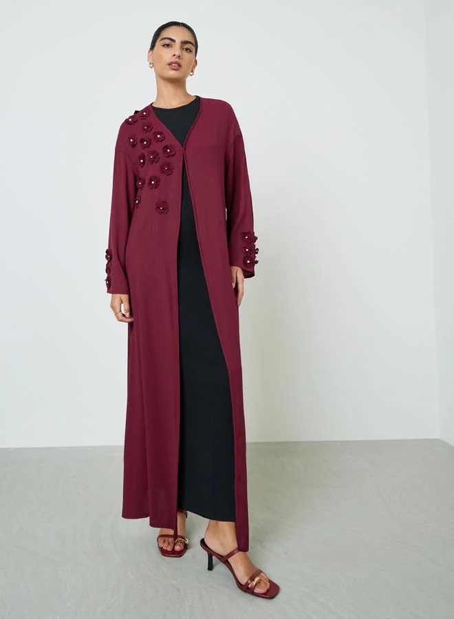 أميرة Burgundy Embroidered Floral Abaya