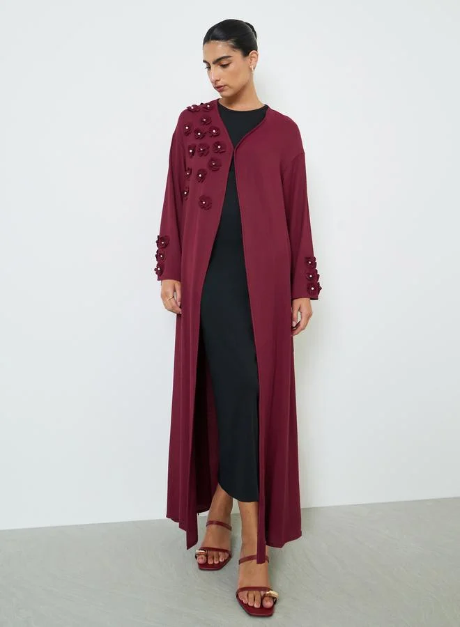 أميرة Burgundy Embroidered Floral Abaya