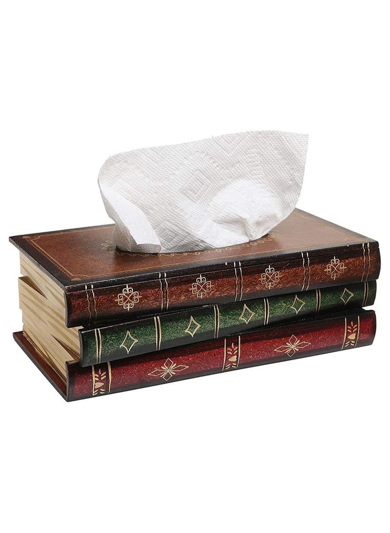 LINGWEI Wooden Tissue Box Antic Book Shaped Tissue Holder Decorative Tissue Case Tissue Storage Organizer Office and Home Decor Accent hand-painted Tissue Box For Home Office Restaurants - Image 2