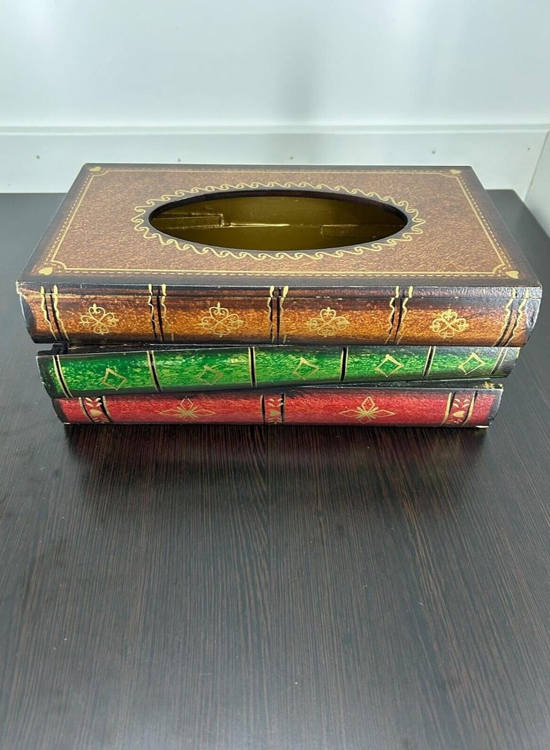 LINGWEI Wooden Tissue Box Antic Book Shaped Tissue Holder Decorative Tissue Case Tissue Storage Organizer Office and Home Decor Accent hand-painted Tissue Box For Home Office Restaurants - Image 5