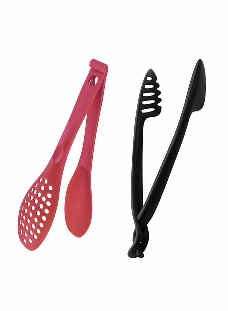 NIBEMINENT 3 in1 Food Tongs,Excefore Detachable Nylon Serving Cooking Spoon Multifunctional Salad Dessert Pasta Versatile Spaghetti Servers(Black,Red) - Image 1