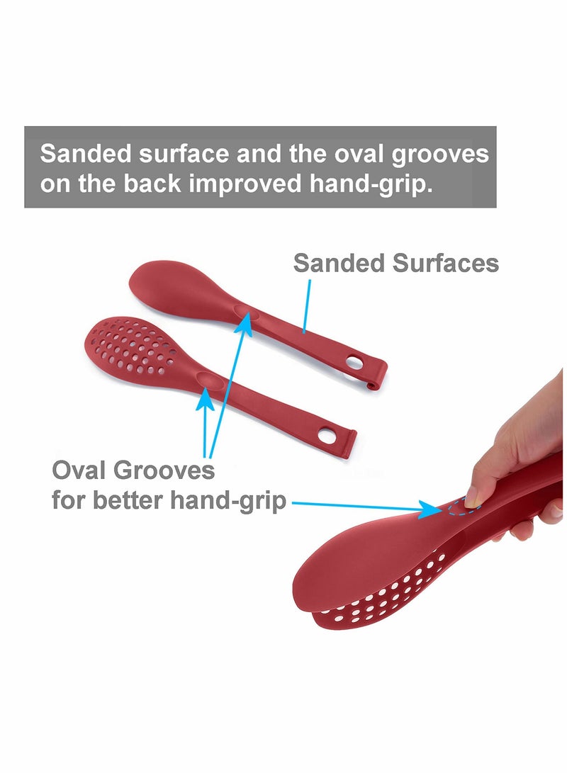 NIBEMINENT 3 in1 Food Tongs,Excefore Detachable Nylon Serving Cooking Spoon Multifunctional Salad Dessert Pasta Versatile Spaghetti Servers(Black,Red) - Image 3