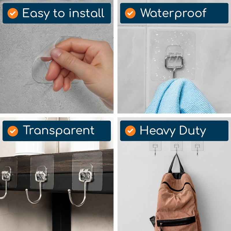 GLUIT Adhesive Large Wall Hooks for Hanging Heavy Duty 22 lbs Hooks for Walls No Drill, Towel Sticky Clear Hooks, Waterproof, Home, Bathroom, Kitchen, Office, and Outdoor 6 Pack - Image 5