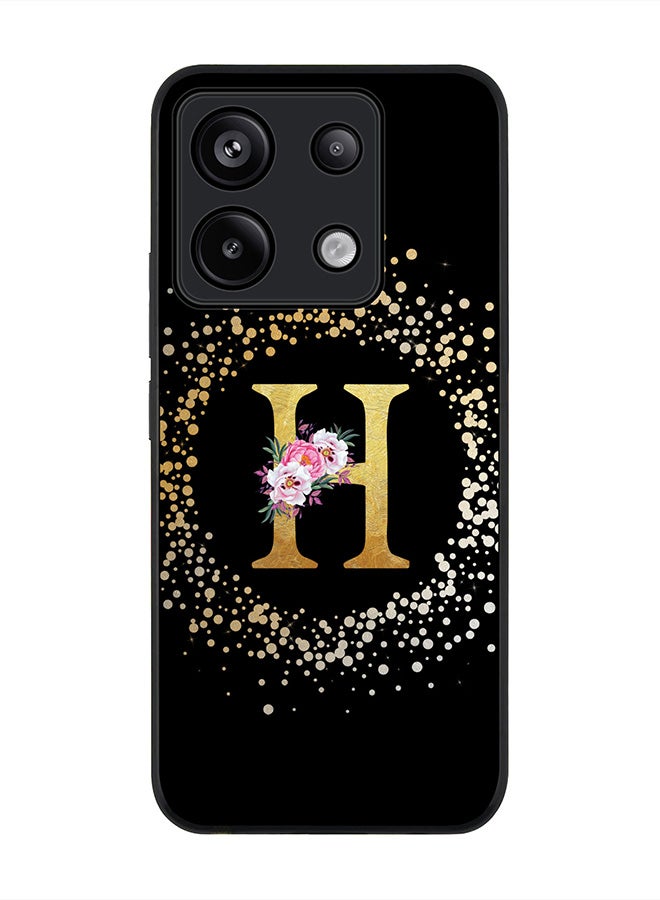 Stylizedd Rugged Black Edge Case for Xiaomi Redmi Note 13 Pro 5G, Slim Case Cover- Custom Monogram Initial Letter Floral Pattern Alphabet - H (Black) - Image 1