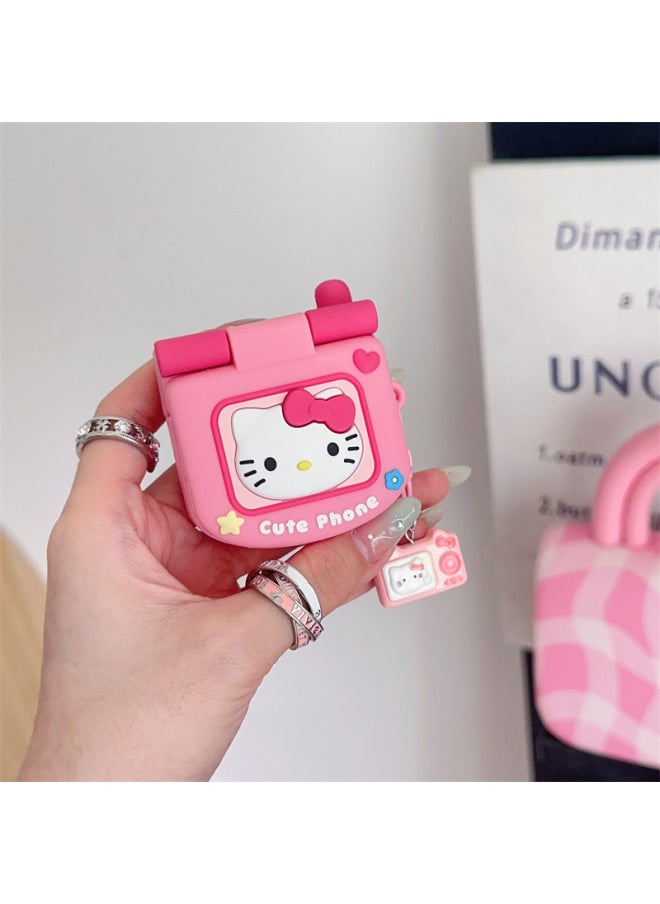 Generic - Ins Girl Flip Mirror KT Applicable Airpods Protective Case 2 For Apple Wireless Bluetooth 3 Generation Pro2 Earphone Case-color:Silicone-Flip Mirror KT Headphone Cover Single Shell-Applicable Models:Airpods1/2 Generation - Image 1