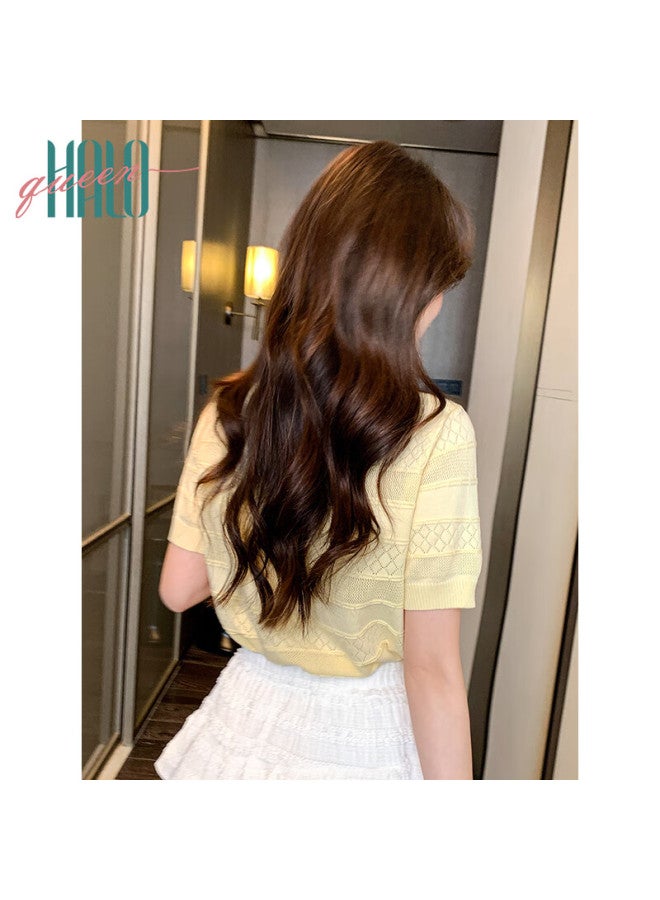 HALOQUEEN Halo Queen Knitted Short-sleeve T-shirt For Women, Summer New Square Neck Breathable Fashion Slimming Top H52t062 - Image 4