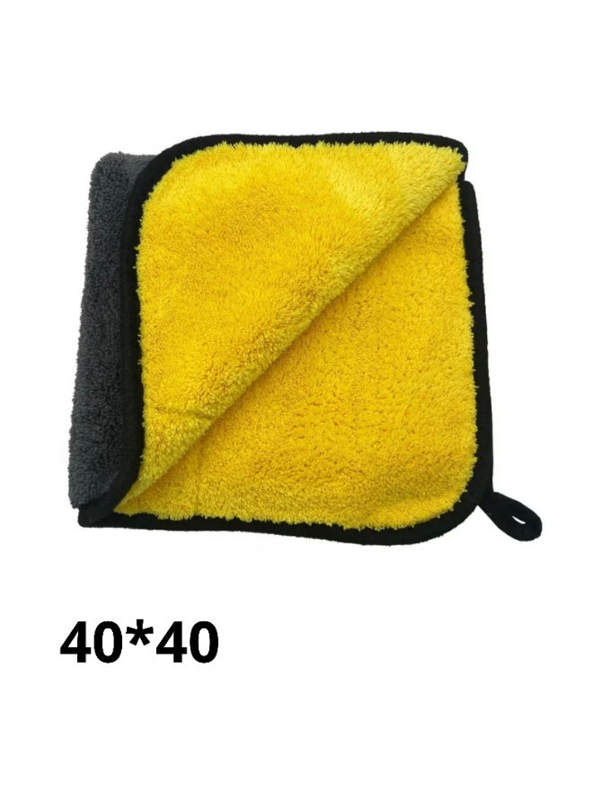Premium Double-Sided Thick Microfiber Car Cleaning & Drying Towel, 40x40 cm - Yellow/Grey - Image 2