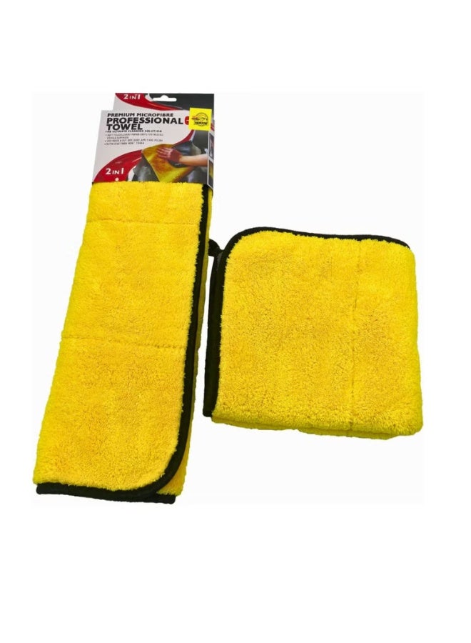 Premium Double-Sided Thick Microfiber Car Cleaning & Drying Towel, 40x40 cm - Yellow/Grey - Image 3