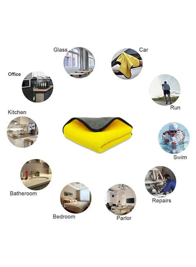 Premium Double-Sided Thick Microfiber Car Cleaning & Drying Towel, 40x40 cm - Yellow/Grey - Image 4