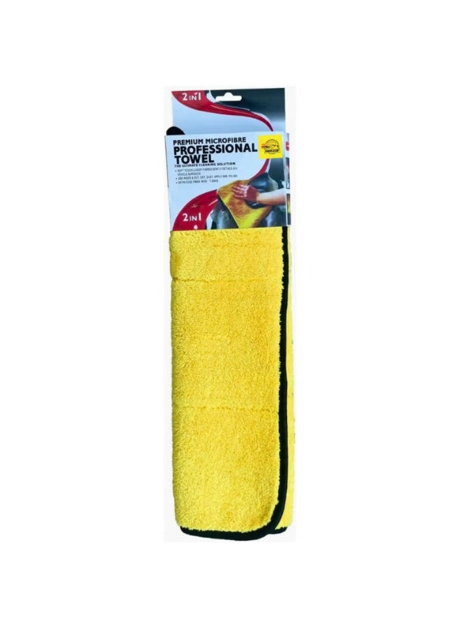 Premium Double-Sided Thick Microfiber Car Cleaning & Drying Towel, 40x40 cm - Yellow/Grey - Image 1
