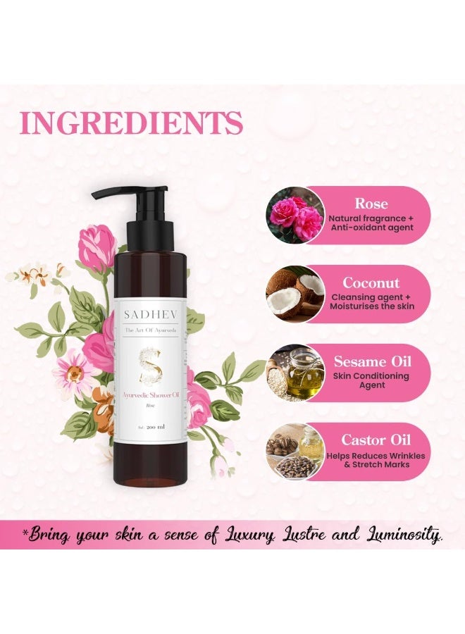 Sadhev Ayurvedic Shower Oil Goodness Of Rose For Hydration And Moistrization - 200 ml(Pack of 1) - Image 4