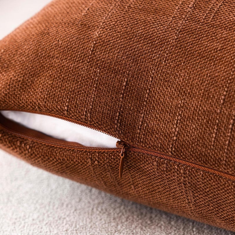Foindtower Pack of 2 Soft Textured Throw Decorative Pillow Covers Square Accent Solid Cushion Cover Cozy Farmhouse Pillow Case with Zipper for Couch Sofa Bed Living Room 24x24 Inch, Burnt Orange - Image 4