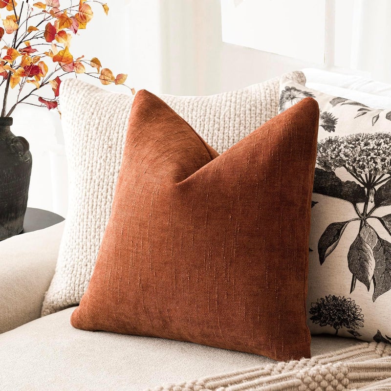 Foindtower Pack of 2 Soft Textured Throw Decorative Pillow Covers Square Accent Solid Cushion Cover Cozy Farmhouse Pillow Case with Zipper for Couch Sofa Bed Living Room 24x24 Inch, Burnt Orange - Image 5