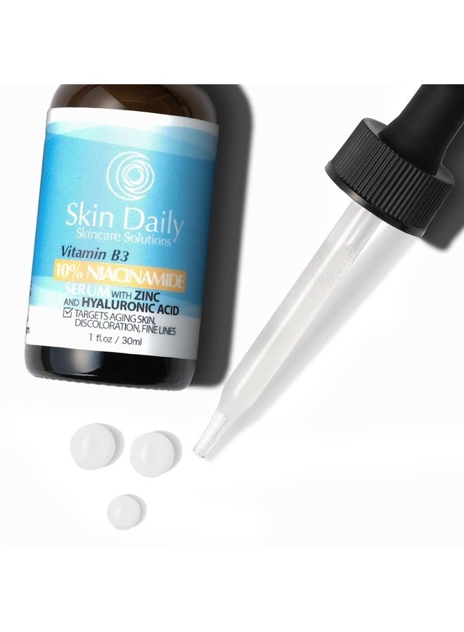 Skin Daily Skincare Solutions سيروم نياسيناميد للوجه من سكين دايلي - 1 أونصة - فيتامين ب3 لتقليل المسام - تركيز موصى به من أطباء الجلدية - يستهدف البشرة المتقدمة في السن، التجاعيد، البقع الداكنة - مرطب فائق وتفتيح البشرة - Image 2