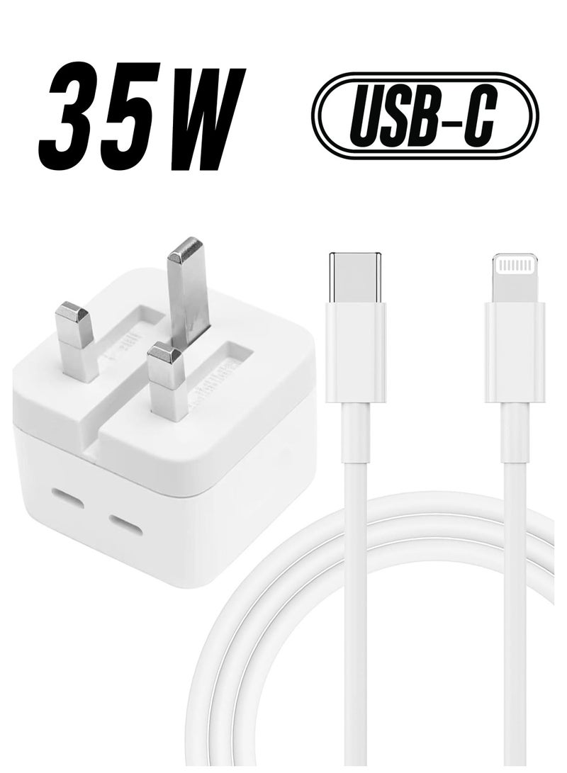 Raxoom Fast Charger Quick Charge for IP, Dual Port 35W PD USB C Wall Charger, 3FT USB C Cable, 2 USB C Charging Ports, USB C Charger Block for iPhone 16/15/14/13 Pro/14 Pro Max and More - Image 1
