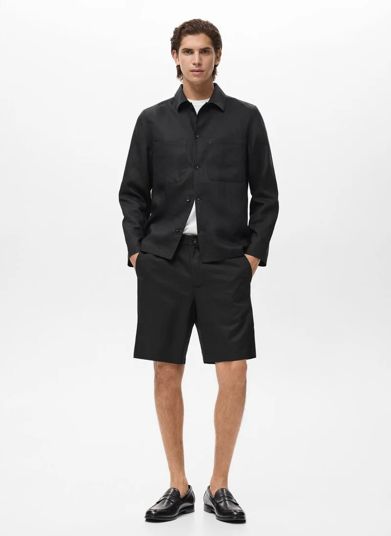 Mango Man Linen-Blend Shorts With An Elastic Waistband