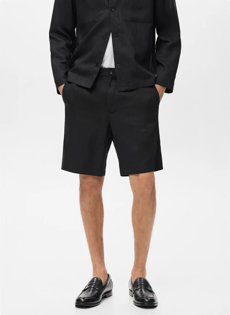 مانجو Linen-Blend Shorts With An Elastic Waistband